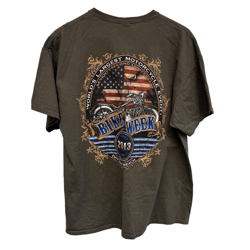 2013 Daytona Beach Bike Week T-Shirt Motorcycle Flag Graphic T-Shirt L/XL